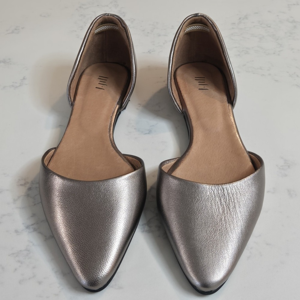 Womens Metallic Bronze D'Orsay Flats Size 7.5 Leather Pointed Toe Minimalist